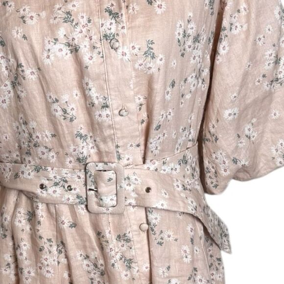 We Are Kindred Isobel Linen Button Down Belted Shirt Dress in blush floral 10 - Picture 4 of 7
